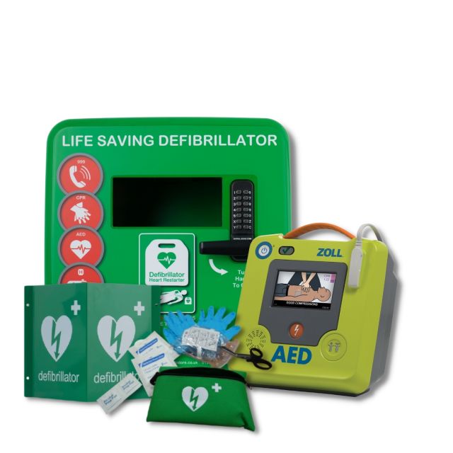 ZOLL AED 3 Semi-Automatic Defibrillator & Locked Outdoor Cabinet Package - Green