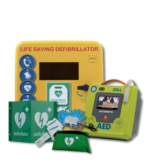 ZOLL AED 3 Fully-Automatic Defibrillator and Unlocked Outdoor Cabinet Package in Yellow
